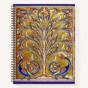 MEDIEVAL BESTIARY,VÖGEL AUF BAUM DES LEBENS,DRAGON NOTIZBUCH