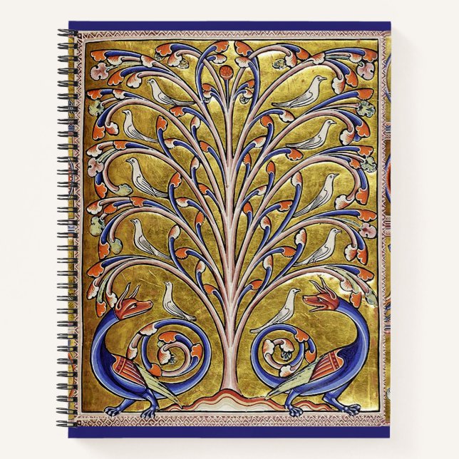 MEDIEVAL BESTIARY,VÖGEL AUF BAUM DES LEBENS,DRAGON NOTIZBUCH (Vorderseite)