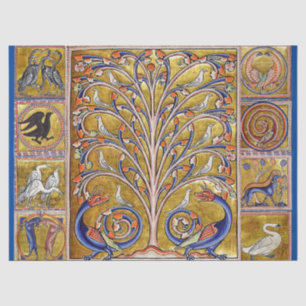 MEDIEVAL BESTIARY,VÖGEL AUF BAUM DES LEBENS,DRAGON SEIDENPAPIER