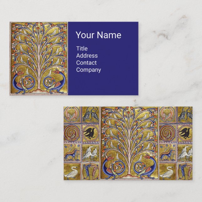 MEDIEVAL BESTIARY,VÖGEL AUF BAUM DES LEBENS,DRAGON VISITENKARTE (Vorne/Hinten)