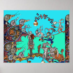 MEDIEVAL BESTIARY WAR, KNIGHTS, GIANT SNAILS Blue Poster