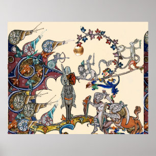 MEDIEVAL BESTIARY WAR, KNIGHTS, GIANT SNAILS Cream Poster