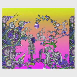 MEDIEVAL BESTIARY WAR, KNIGHTS, GIANT SNAILS Pink Geschenkpapier