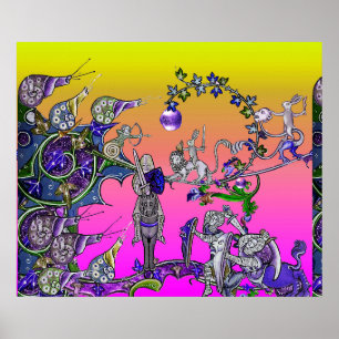 MEDIEVAL BESTIARY WAR, KNIGHTS, GIANT SNAILS Pink Poster