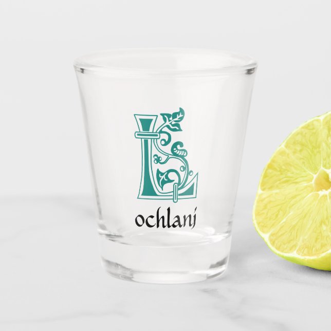 Medieval Botanical Decorative Capital L Schnapsglas (Vorderseite)