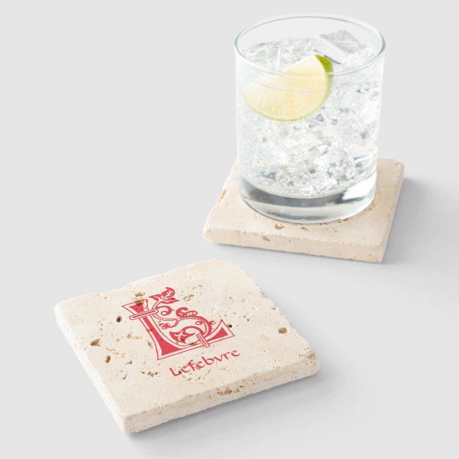 Medieval Botanical Decorative Capital L Steinuntersetzer (Seitenansicht)