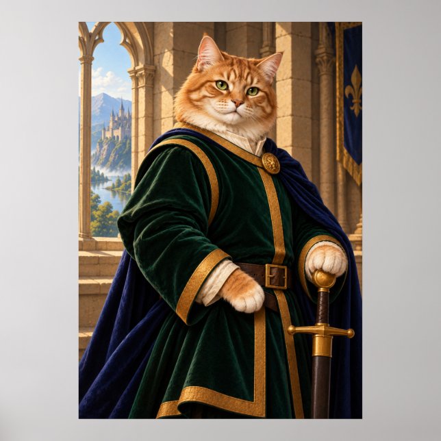 Medieval Cat Knight Fantasy Art Poster (Vorne)
