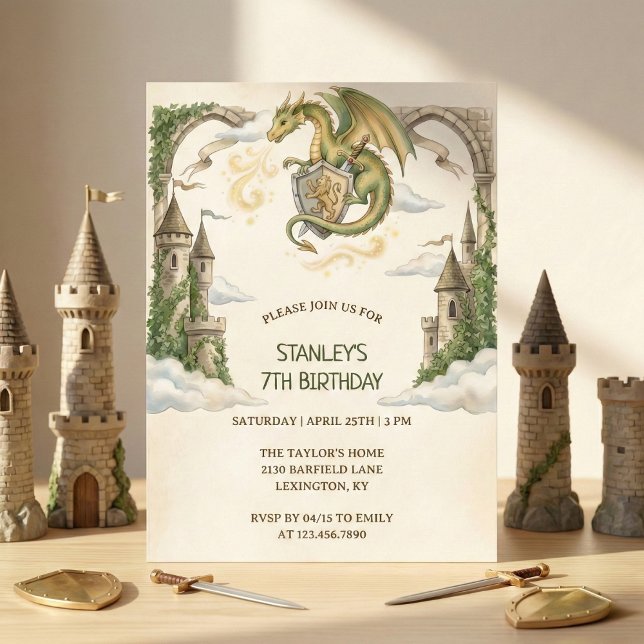 Medieval Dragon Castle Birthday Party Einladung (Medieval Dragon Castle Birthday Party Invitation)