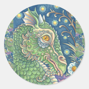 MEDIEVAL DRAGON HEAD PORTRAIT, WHIMSICAL FANTASY RUNDER AUFKLEBER