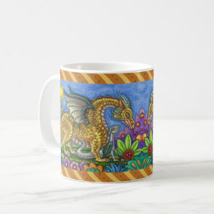 MEDIEVAL DRAGON & YOUNG, FARBIG FOLGART GARDEN KAFFEETASSE