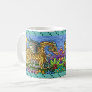 MEDIEVAL DRAGON & YOUNG, FARBIG FOLGART GARDEN KAFFEETASSE