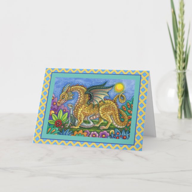 MEDIEVAL DRAGON & YOUNG, FARBIG FOLGART GARDEN KARTE (Vorderseite)