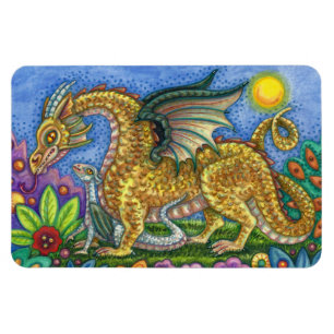MEDIEVAL DRAGON & YOUNG, FARBIG FOLGART GARDEN MAGNET