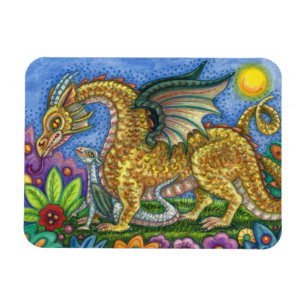 MEDIEVAL DRAGON & YOUNG, FARBIG FOLGART GARDEN MAGNET