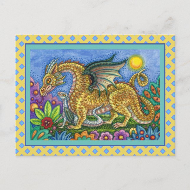 MEDIEVAL DRAGON & YOUNG, FARBIG FOLGART GARDEN POSTKARTE (Vorderseite)