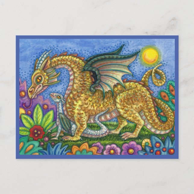 MEDIEVAL DRAGON & YOUNG, FARBIG FOLGART GARDEN POSTKARTE (Vorderseite)