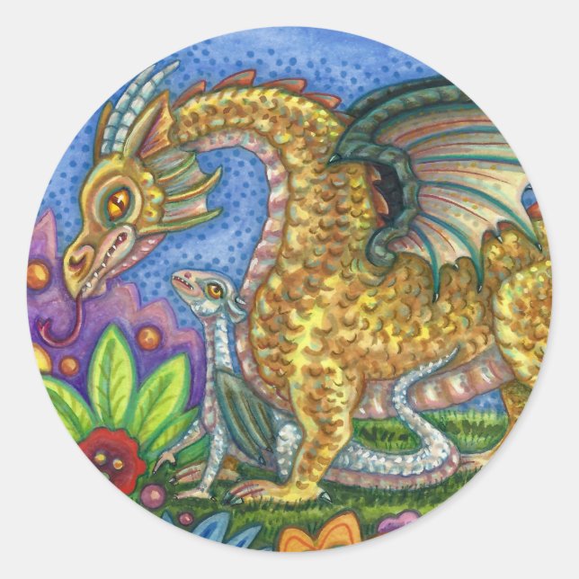 MEDIEVAL DRAGON & YOUNG, FARBIG FOLGART GARDEN RUNDER AUFKLEBER (Vorderseite)