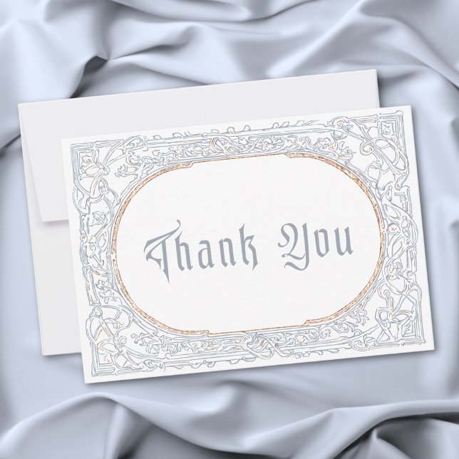 Medieval Fantasy Blue & Gold Etching Wedding Dankeskarte (Medieval Fantasy Blue & Gold Etching Wedding Thank You Card)