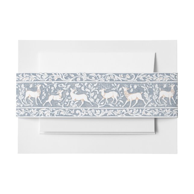 Medieval Fantasy Deer Blue Gold Etching Wedding Einladungsbanderole (Vorderseite Beispiel)