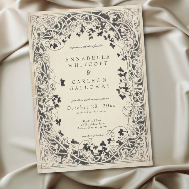 Medieval Fantasy Vintage Black Etching Wedding Einladung (Medieval Fantasy Vintage Black Etching Wedding Invitation)