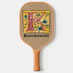 Medieval Floral Illuminated Letter K Monogram Pickleball Schläger