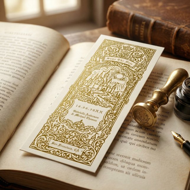 Medieval Gold Wedding Bookmark Save The Date Einladung (Von Creator hochgeladen)