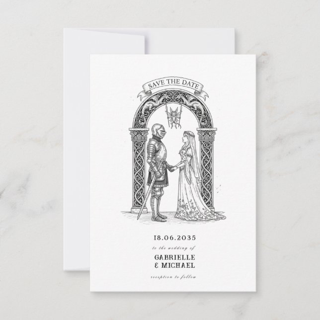 Medieval Gothic Knight Bride Groom Arch  Save The Date (Vorderseite)