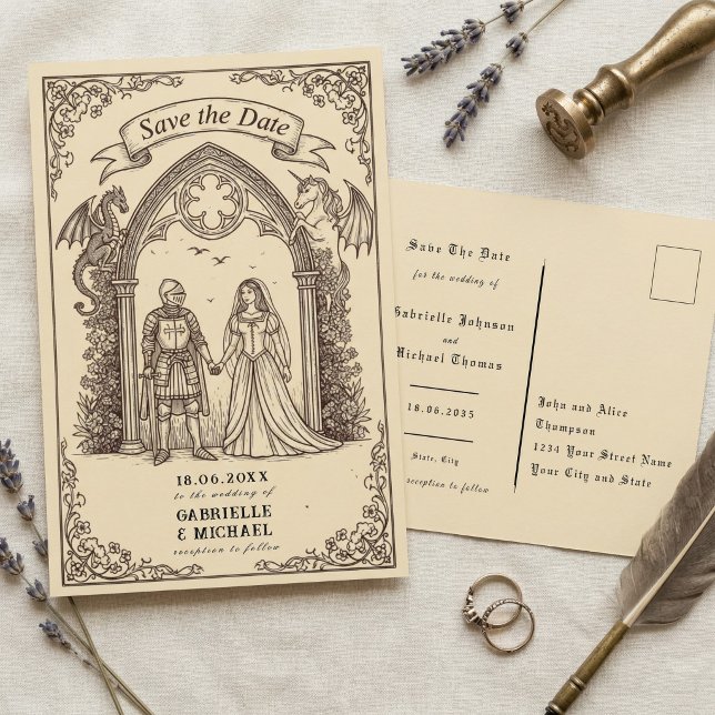 Medieval Gothic Sepia Old Paper Save The Date Postkarte (Von Creator hochgeladen)