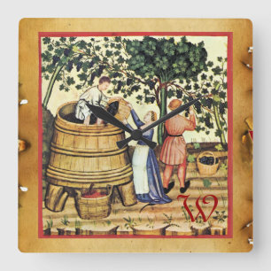 MEDIEVAL GRAPE VINEYARD HARVEST PARCHMENT MONOGRAM QUADRATISCHE WANDUHR