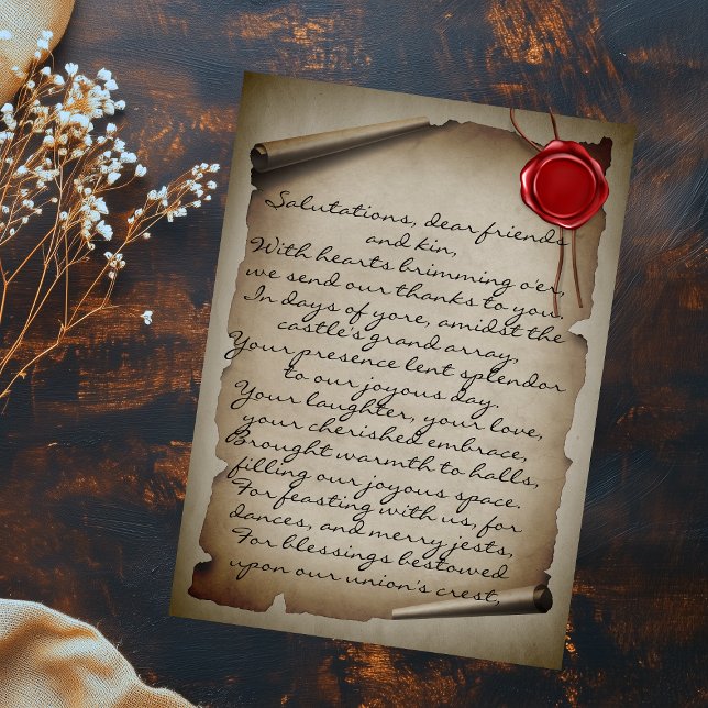 Medieval Gray Scroll Wax Seal Wedding Thank You Postkarte (Von Creator hochgeladen)