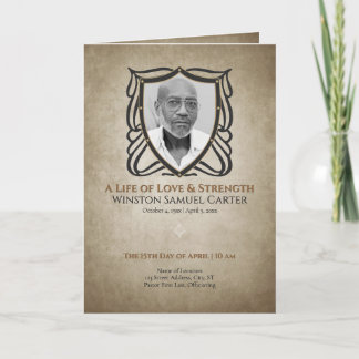 Medieval‑Inspired Shield 5 Photo Collage Funeral Einladung