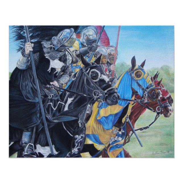 Medieval Knights Jousting Horses Art Poster (Vorderseite)
