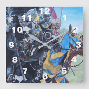 Medieval Knights Jousting Horses Art Quadratische Wanduhr