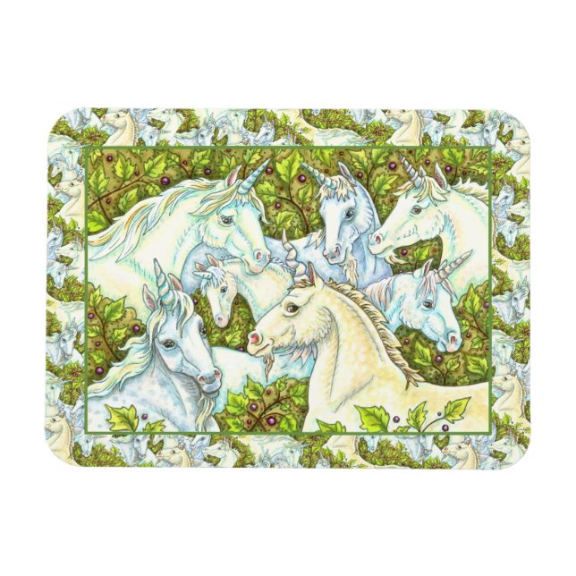 MEDIEVAL UNICORN HERDE, PFERDE, STALLION Fantasy Magnet (Horizontal)