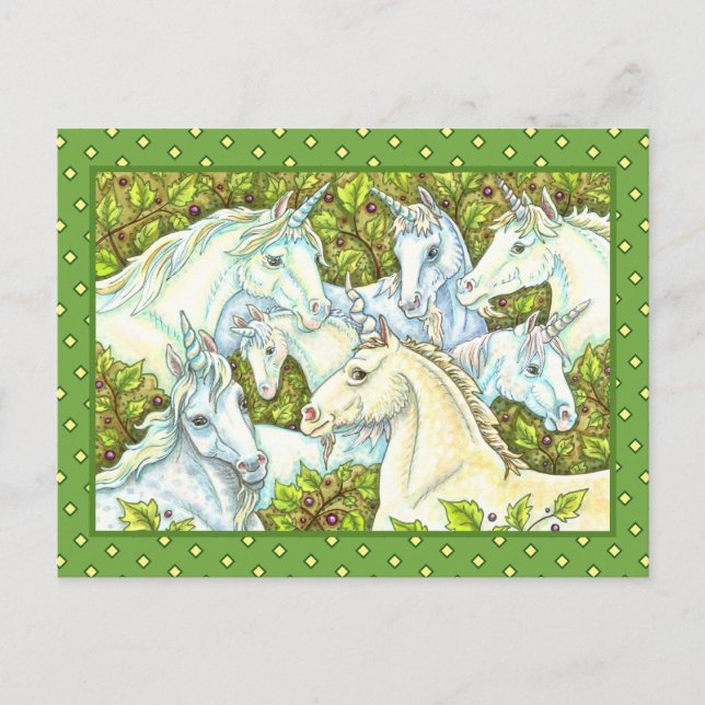 MEDIEVAL UNICORN HERDE, PFERDE, STALLION Fantasy Postkarte (Vorderseite)