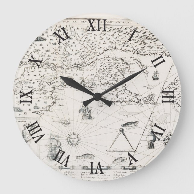 Medieval World map Quebec Nouvelle-France America Große Wanduhr (Vorderseite)