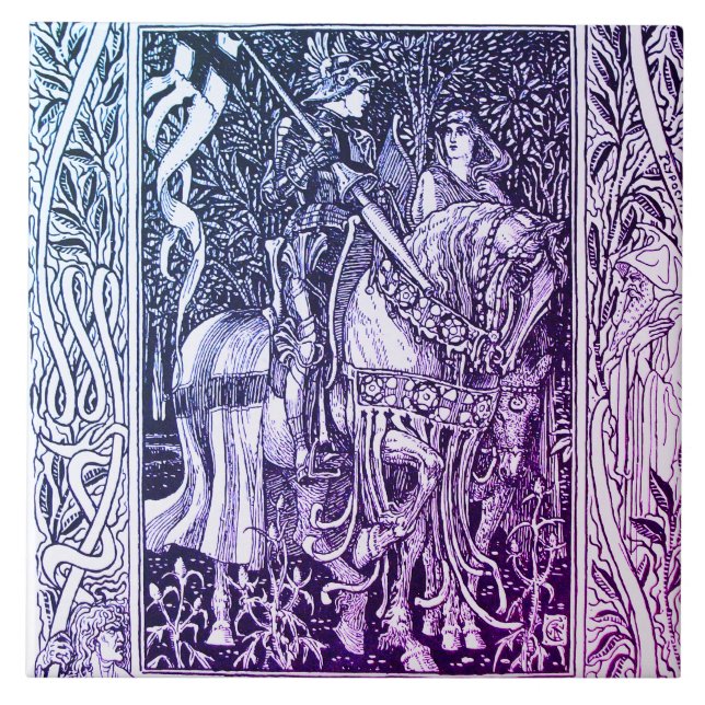 MEDIEVALE LEGENDS Lady and Knight Horseback Floral Fliese (Vorderseite)