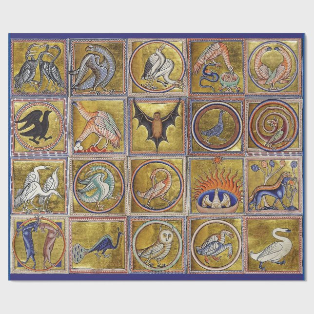MEDIEVENT BESTIARY, FANTASTISCHE TIERE, GOLD ROT B GESCHENKPAPIER (Flach)
