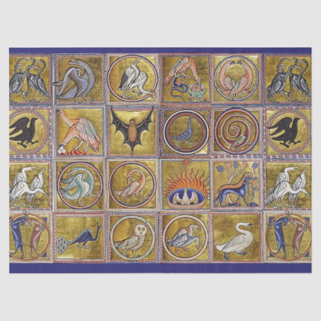 MEDIEVENT BESTIARY, FANTASTISCHE TIERE, GOLD ROT B SEIDENPAPIER (Vorderseite)