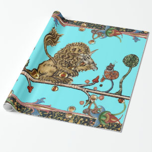MEDIEVENT BESTIARY MAKING MUSIC Violinist Lion Blu Geschenkpapier