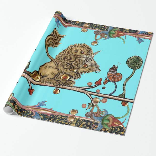 MEDIEVENT BESTIARY MAKING MUSIC Violinist Lion Blu Geschenkpapier (Ungerollt)