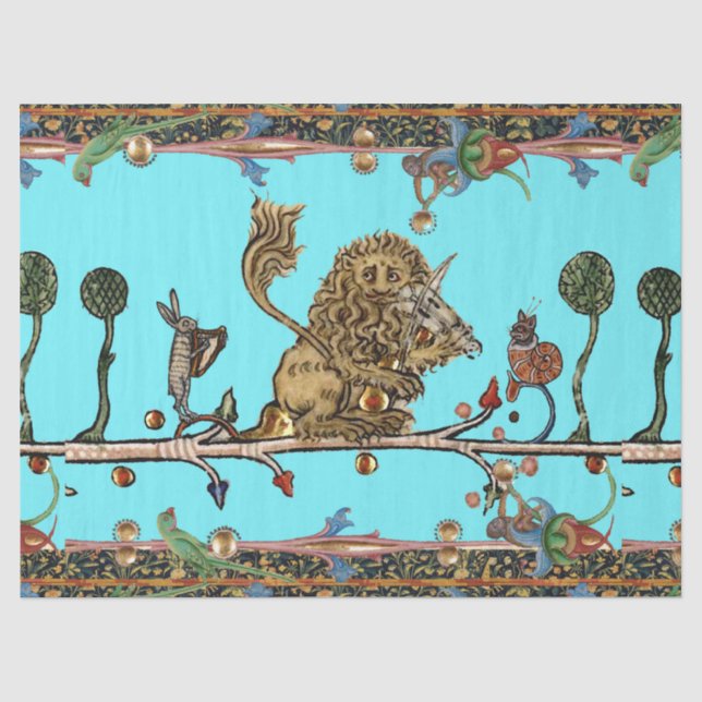 MEDIEVENT BESTIARY MAKING MUSIC Violinist Lion Blu Seidenpapier (Vorderseite)