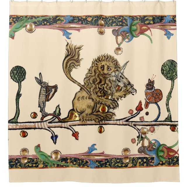 MEDIEVENT BESTIARY MAKING MUSIC Violinist Lion,Har Duschvorhang (Vorderseite)