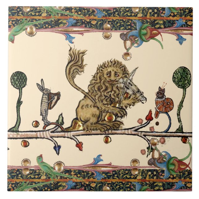 MEDIEVENT BESTIARY MAKING MUSIC Violinist Lion,Har Fliese (Vorderseite)