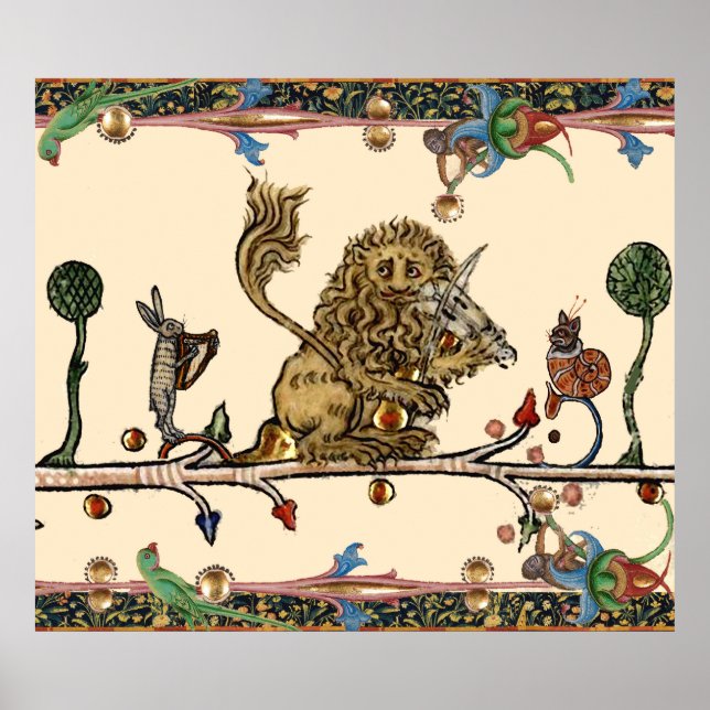 MEDIEVENT BESTIARY MAKING MUSIC Violinist Lion,Har Poster (Vorne)