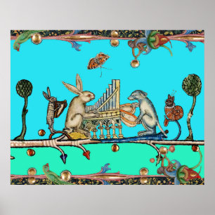 MEDIEVENT BESTIARY MAUSIC, Kaninchen, Hund, Blau Poster