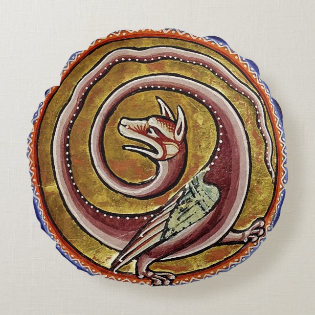 MEDIEVENT BESTIARY, SNAKE DRAGON CIRCLES RUNDES KISSEN (Vorderseite)