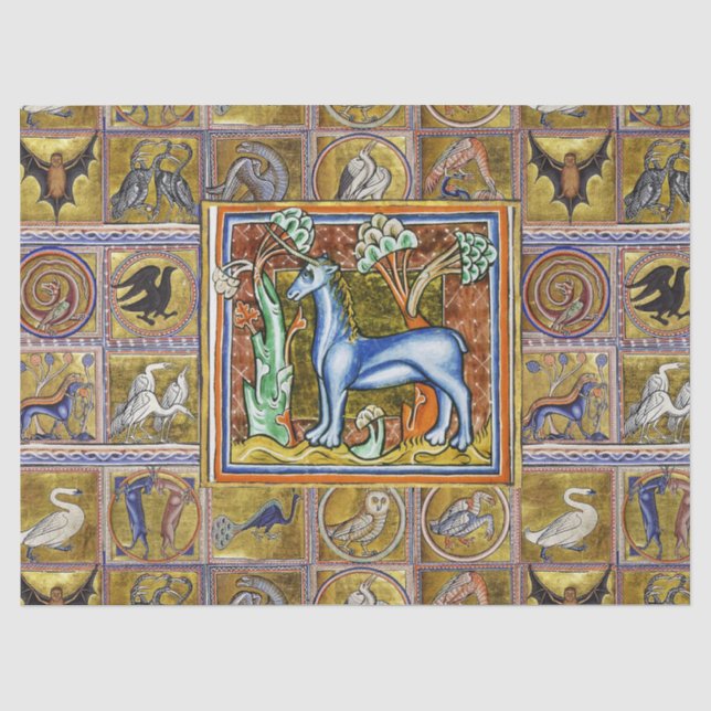 MEDIEVENT BESTIARY, UNICORN,FANTASTISCHE TIERE SEIDENPAPIER (Vorderseite)