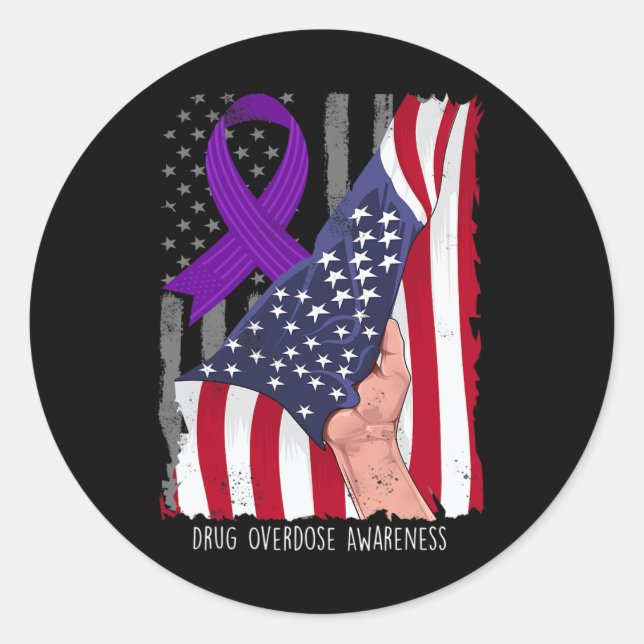 Medikamentenüberdosierung Bewusstsein Vintag Ameri Runder Aufkleber (Vorderseite)
