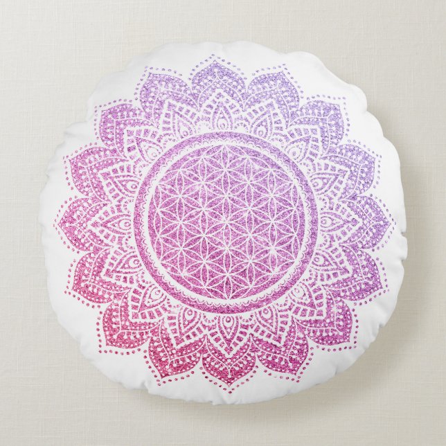 Medikation Pillow Glitzer rosa lila Rundes Kissen (Vorderseite)